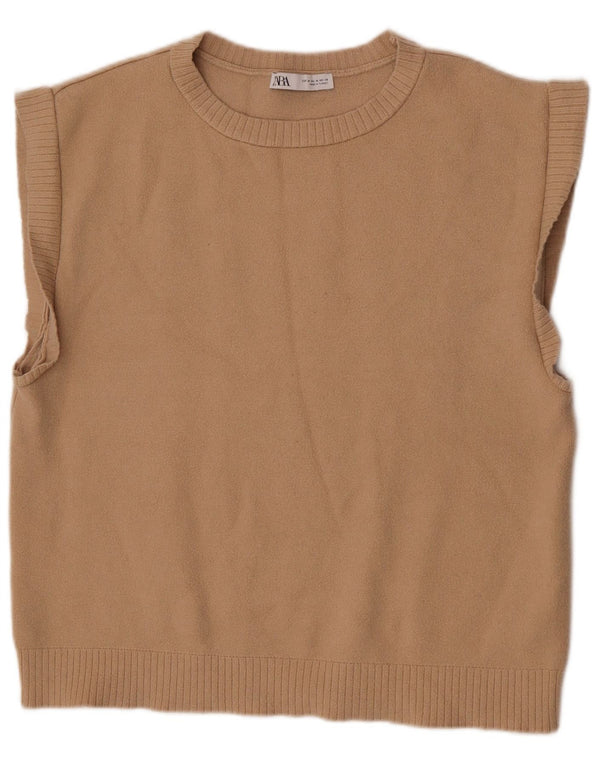 Zara Damen Weste Tank Top UK 14 Mittelbeige Viskose