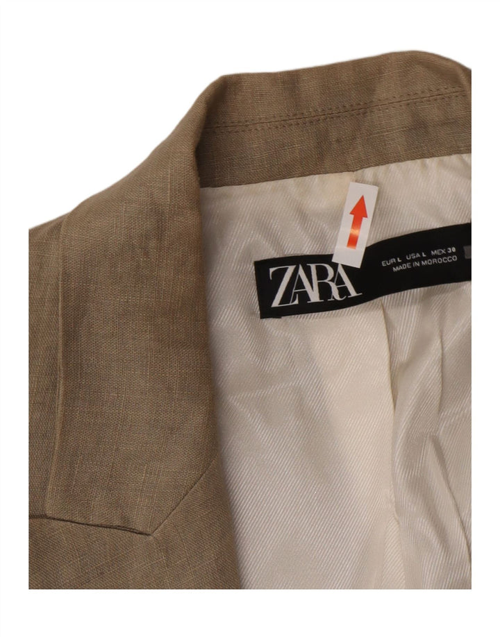 Offene Blazer-Jacke für Damen von Zara, UK 16, Größe L, Beige, Leinen