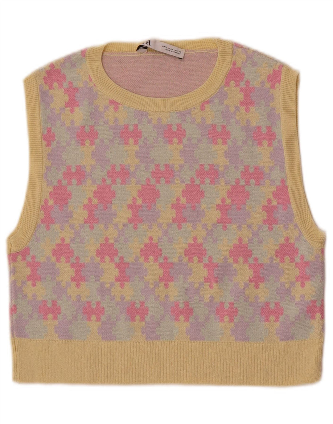 Zara Damen Crop Vest Tank Top UK 14 Large Mehrfarbig Geometrisch