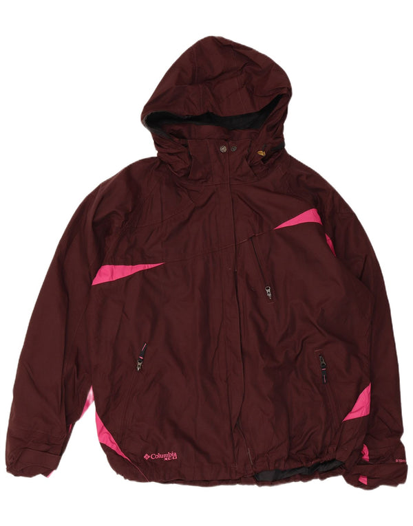 Columbia Womens Interchange Hooded Rain Jacket UK 18 XL Maroon Colourblock