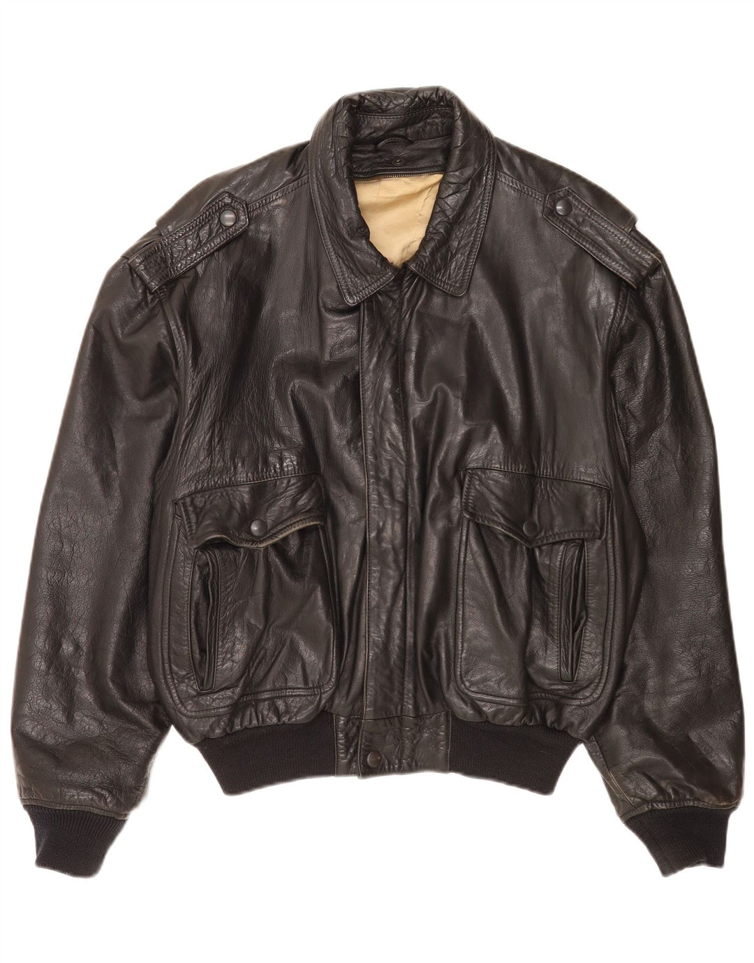 Vintage Herren Leder Militärjacke UK 40 Large Schwarz