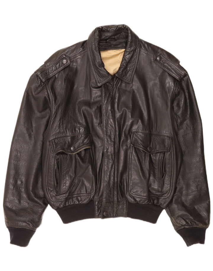 Vintage Herren Leder Militärjacke UK 40 Large Schwarz