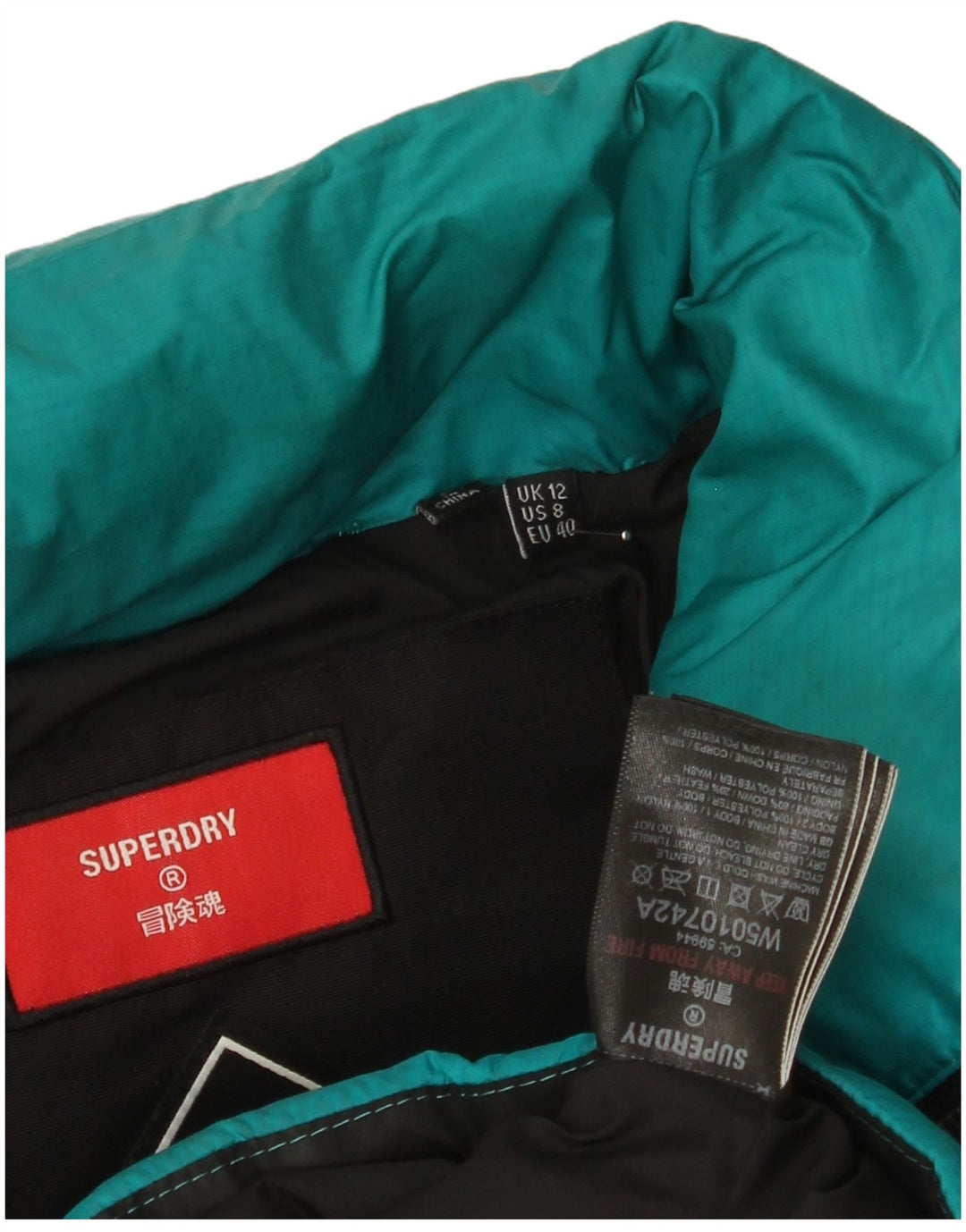 Superdry Damen Wattierte Jacke UK 12 Medium Türkis Colourblock Polyester