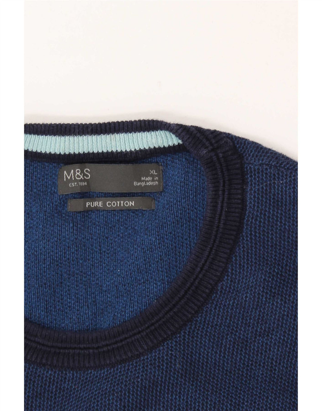 Marks & Spencer Herren-Pullover mit Rundhalsausschnitt, XL, blaue Baumwolle