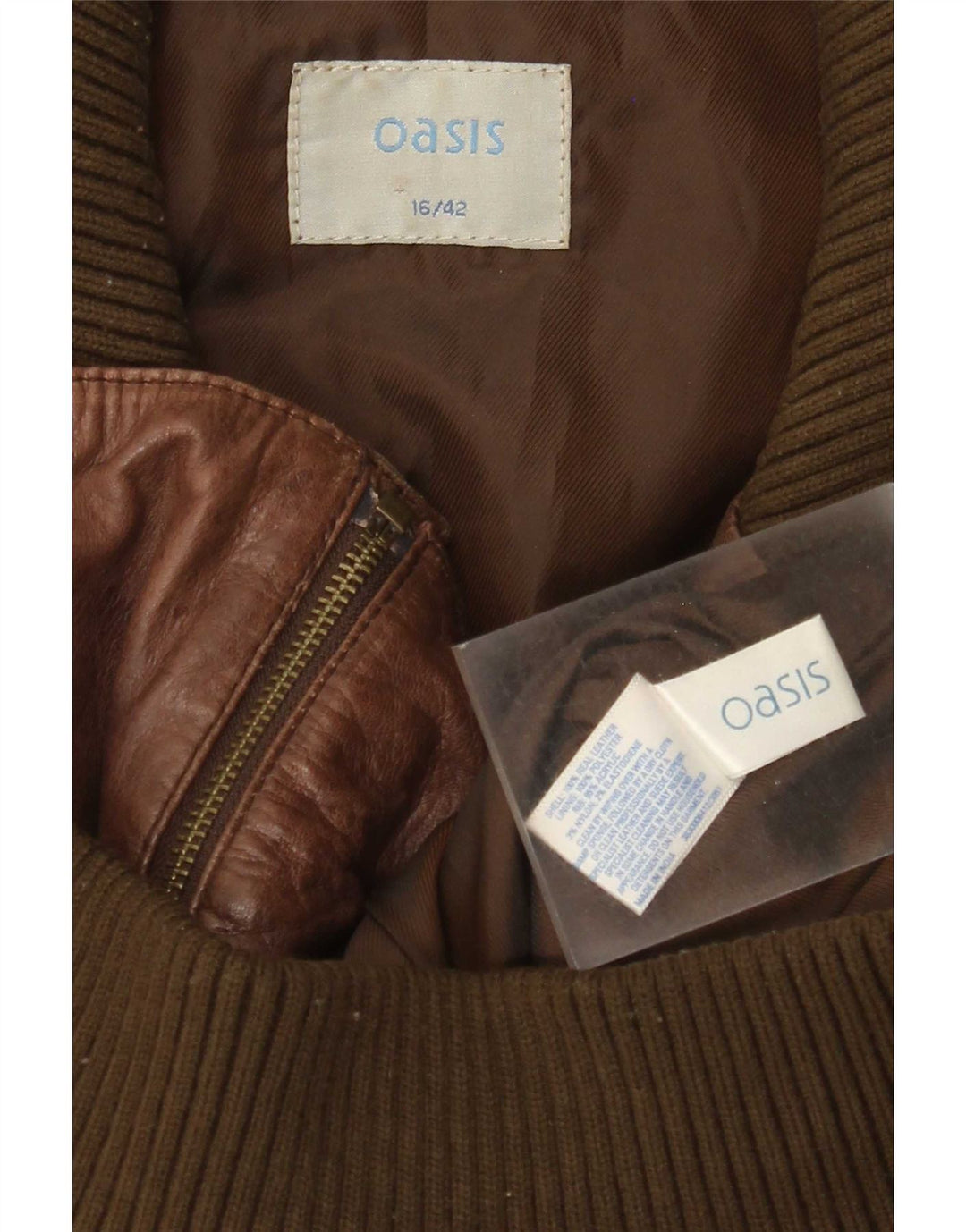 Oasis Damen Crop Lederjacke UK 16 Large Braun Colourblock