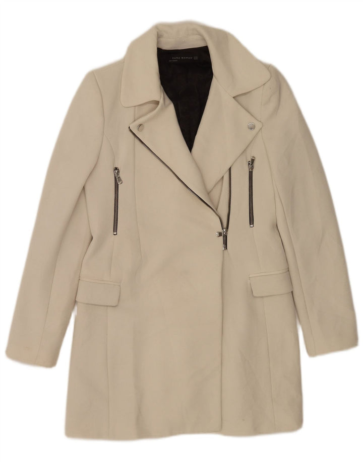 Zara Damen Mantel UK 6 XS Off White Polyester
