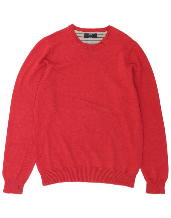 Marks & Spencer Herren Blauer Harbor-Pullover mit U-Boot-Ausschnitt, Größe S, rote Baumwolle