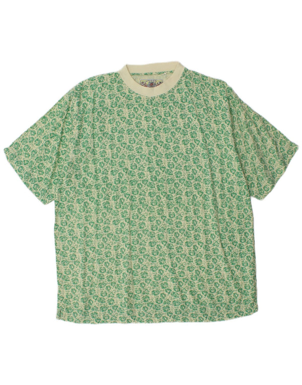 VINTAGE Herren T-Shirt Top Große grüne Viskose mit Blumenmuster