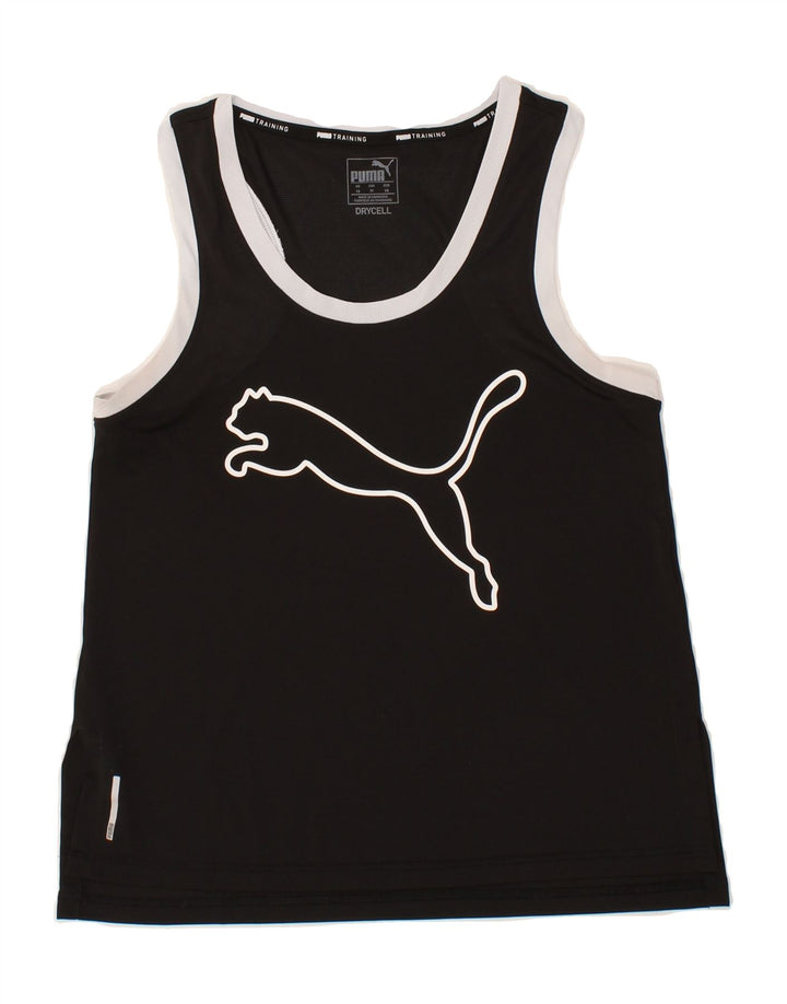 PUMA Womens Graphic Vest Top UK 6 XS Black Vintage Puma and Second-Hand Puma from Messina Hembry 