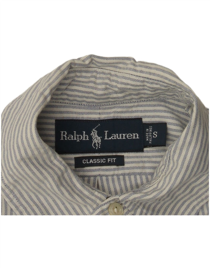 RALPH LAUREN Herren Kurzarmhemd mit klassischer Passform, klein, weiß gestreift