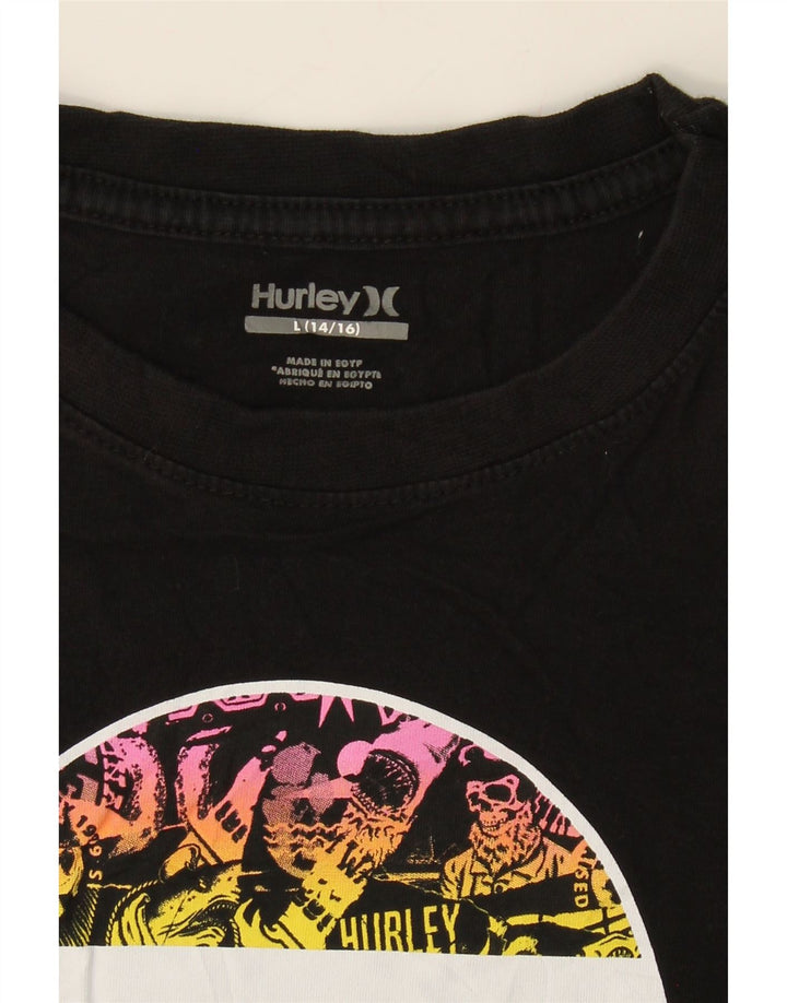 HURLEY Boys Graphic T-Shirt Top 14-15 Years Large  Black Vintage Hurley and Second-Hand Hurley from Messina Hembry 