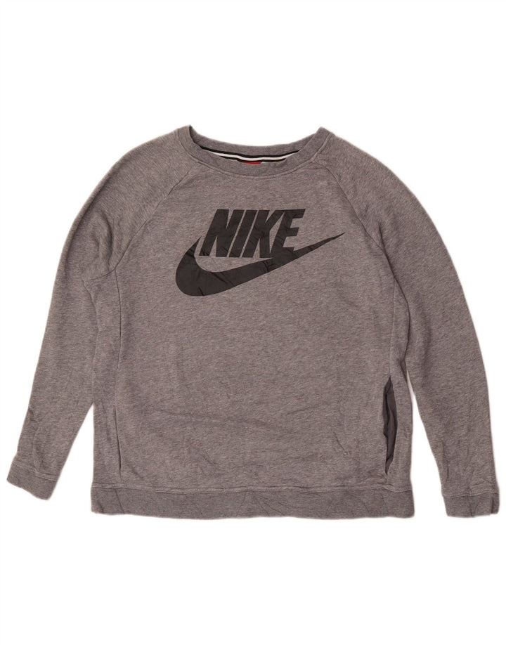 Nike Womens Graphic Sweatshirt Pullover UK 14 Mittelgrau gefleckte Baumwolle