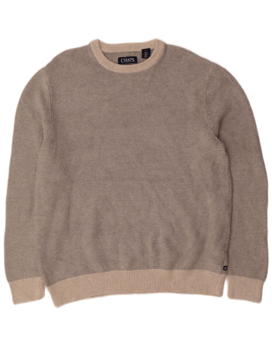 Chaps Herren-Pullover mit Rundhalsausschnitt, Größe L, aus grauer Baumwolle