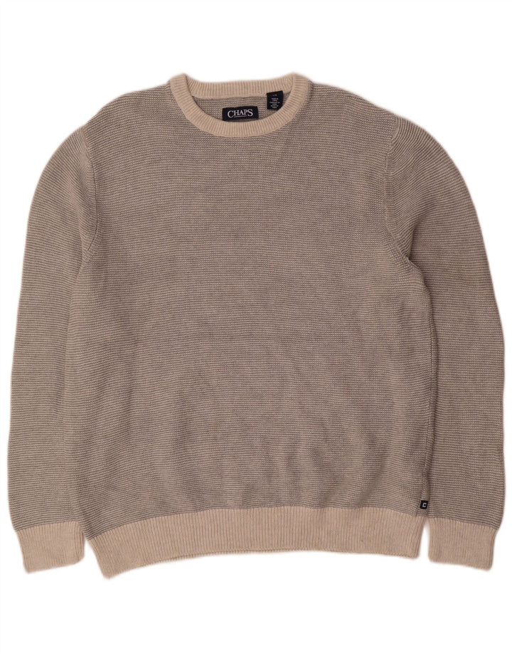 Chaps Herren-Pullover mit Rundhalsausschnitt, Größe L, aus grauer Baumwolle