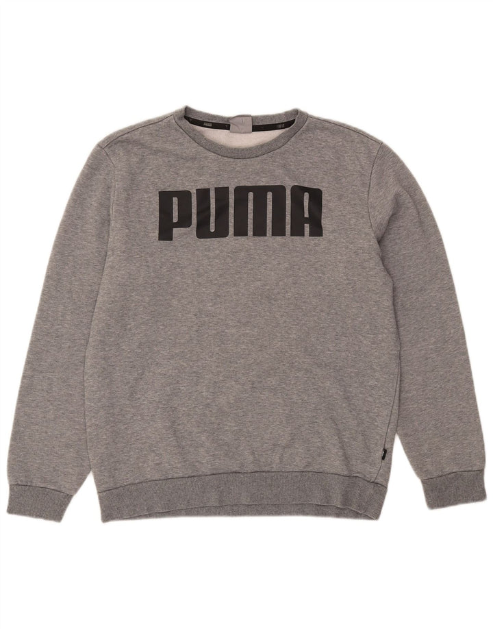 Puma Herren Grafik-Sweatshirt-Pullover aus mittelgrau gesprenkelter Baumwolle