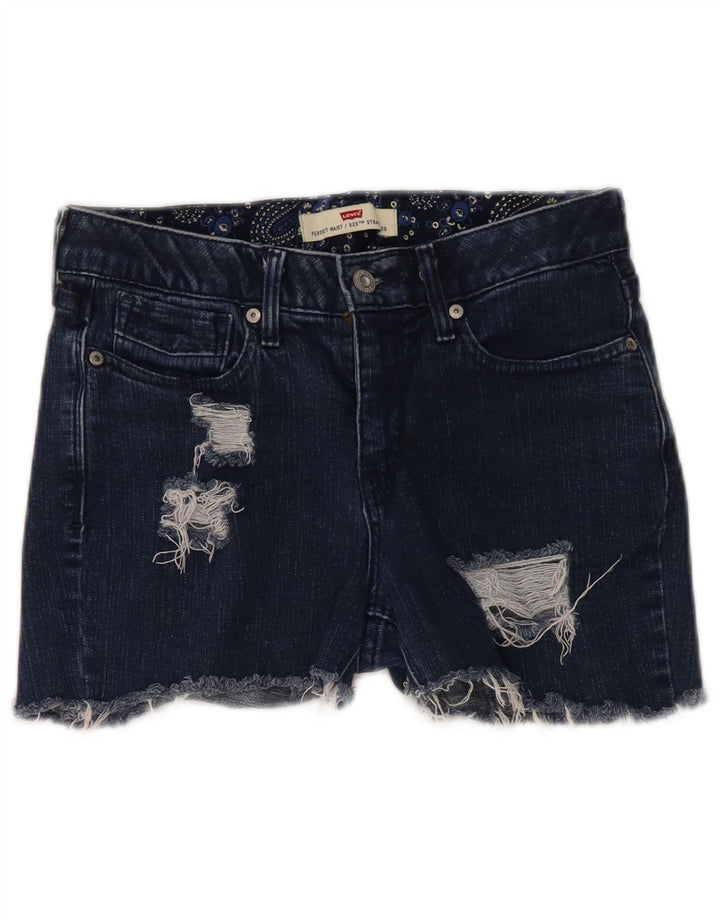 LEVI'S Damen 525 Distressed Denim Shorts US 4 Small W26 Marineblaue Baumwolle