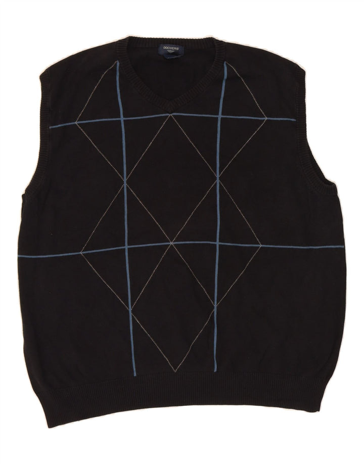 DOCKERS Mens Vest Tank Top 2XL Navy Blue Argyle/Diamond Cotton Vintage Dockers and Second-Hand Dockers from Messina Hembry 