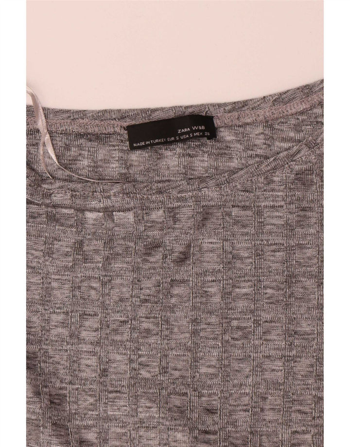 Zara Damen Langarm-Tunika-Oberteil UK 10 Small Grey Check