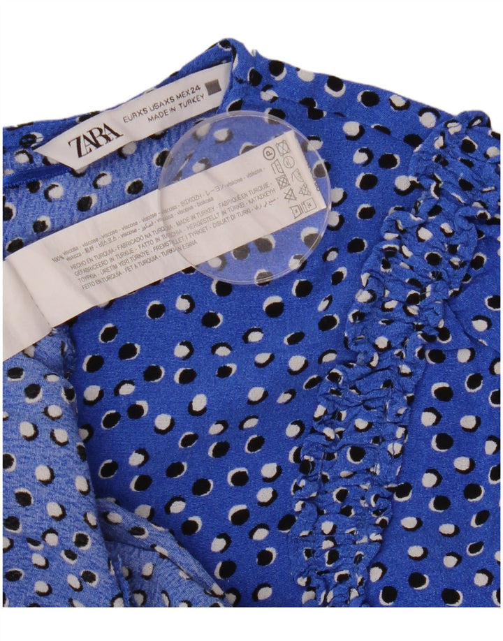 ZARA Damen Maxikleid mit 3/4-Ärmeln, UK 6, XS, blau gepunktete Viskose