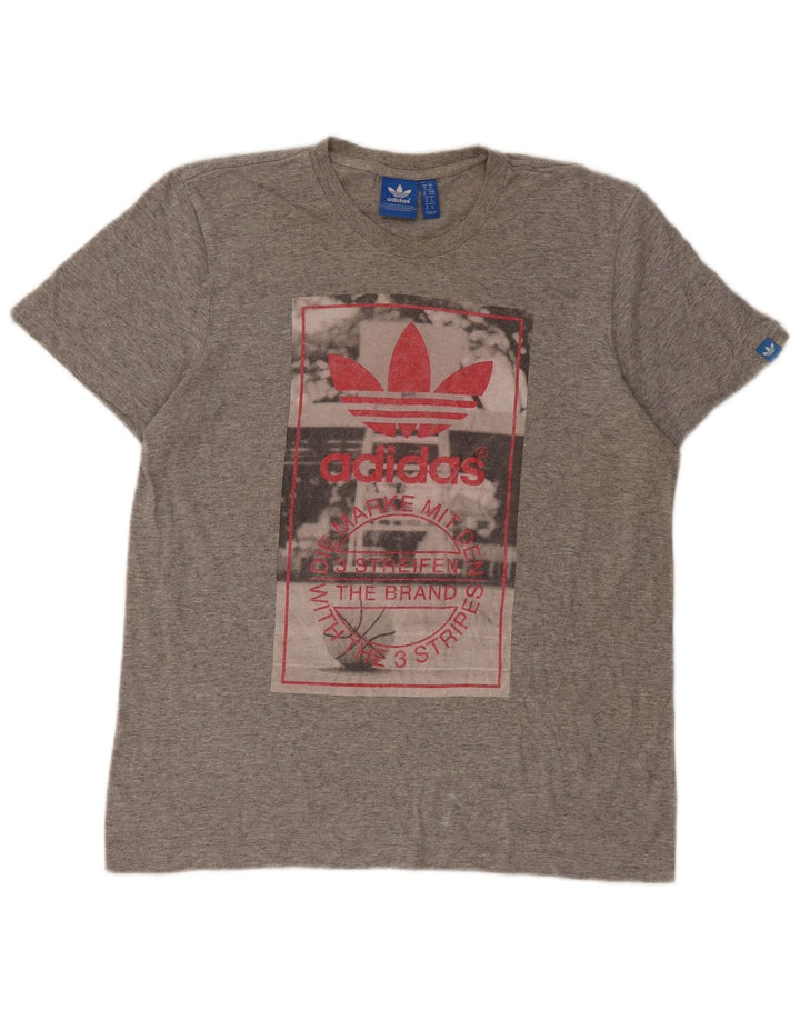 Adidas Herren Grafik-T-Shirt-Oberteil aus mittelgrau gefleckter Baumwolle