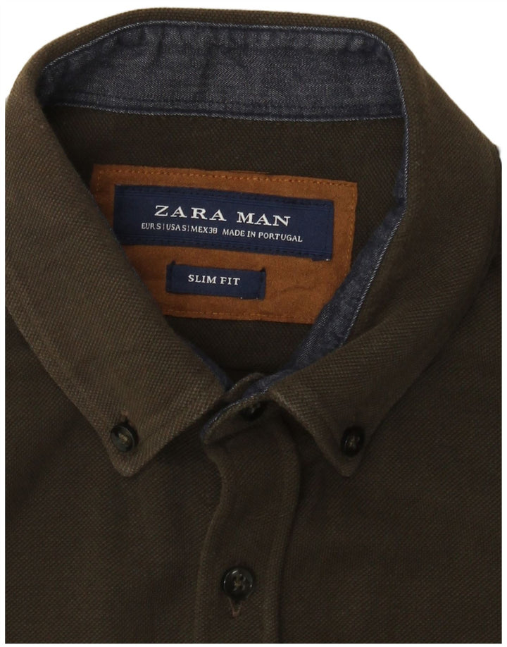 Slim-Fit-Hemd für Herren von Zara, Größe S, Khaki