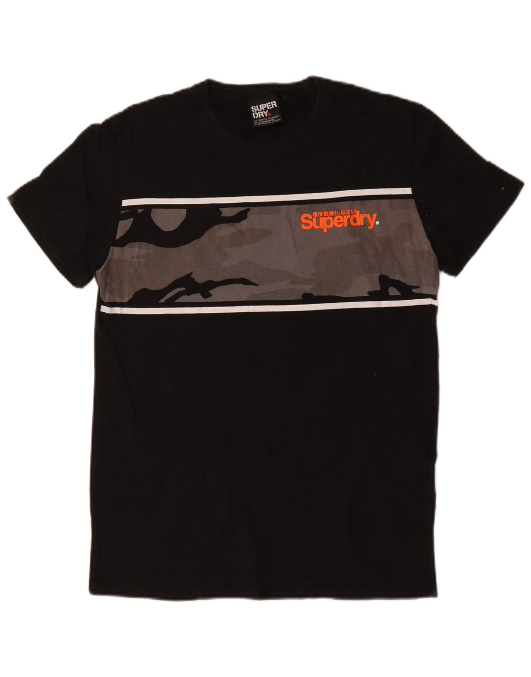 SUPERDRY Herren Grafik-T-Shirt-Oberteil aus mittelschwarzer Camouflage-Baumwolle