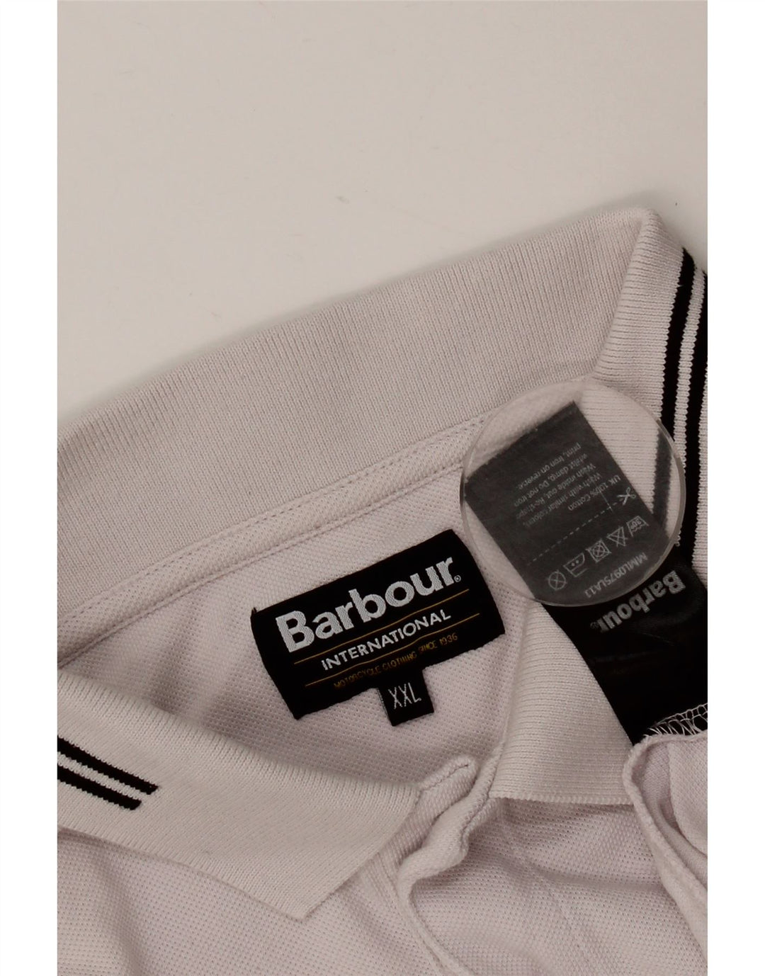 BARBOUR Herren Poloshirt 2XL weiß gestreift aus Baumwolle