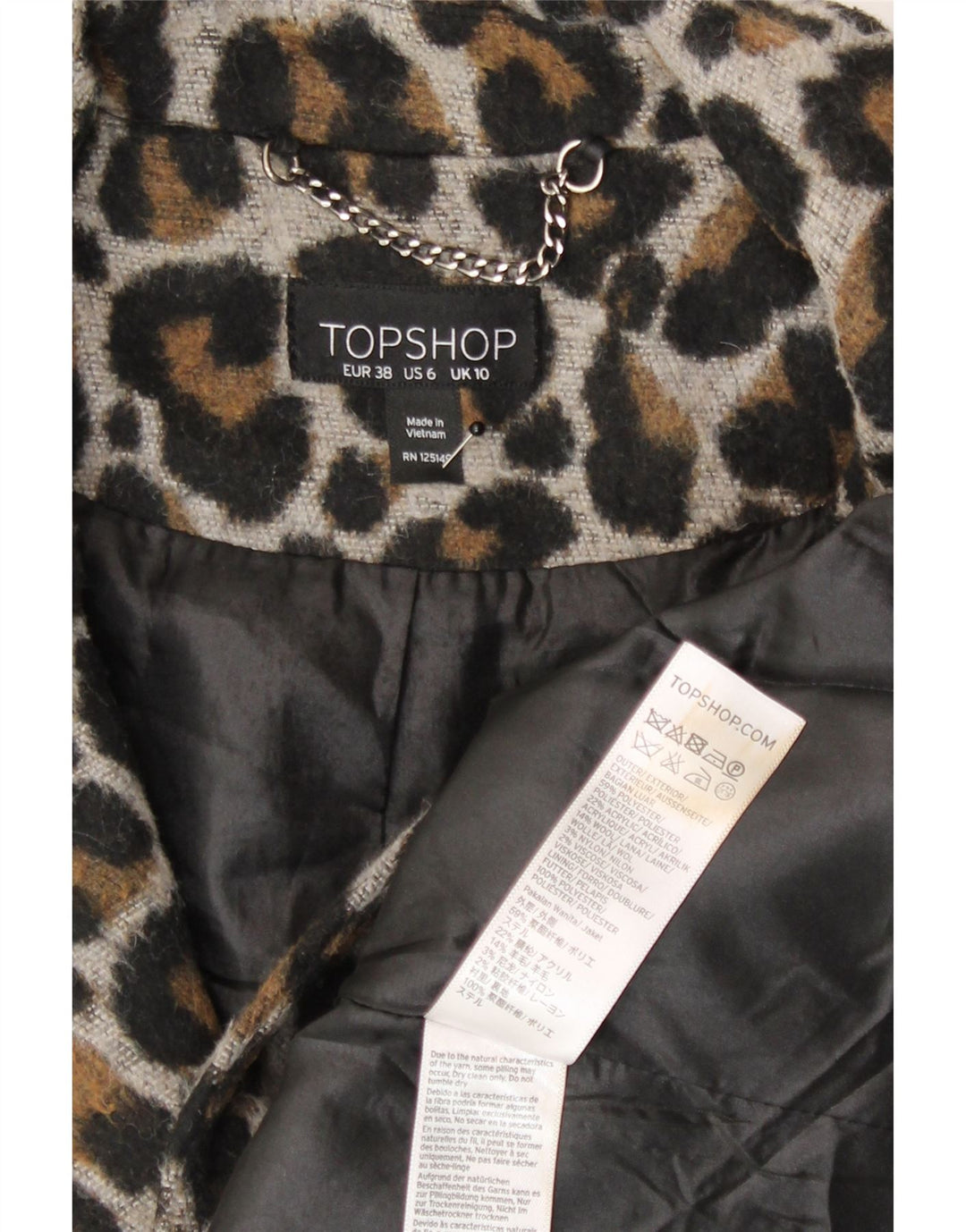Topshop Damen Übergroßer Mantel UK 10 Kleiner brauner Polyester mit Animal-Print