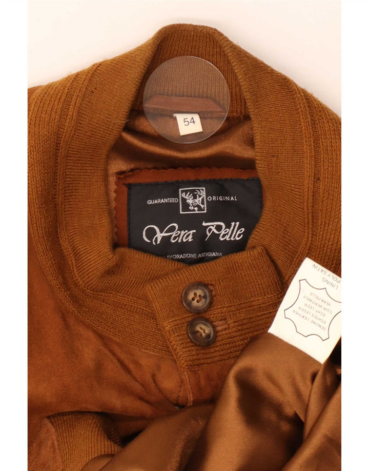 Vintage Herren Wildleder Bomberjacke IT 54 2XL Beige Leder