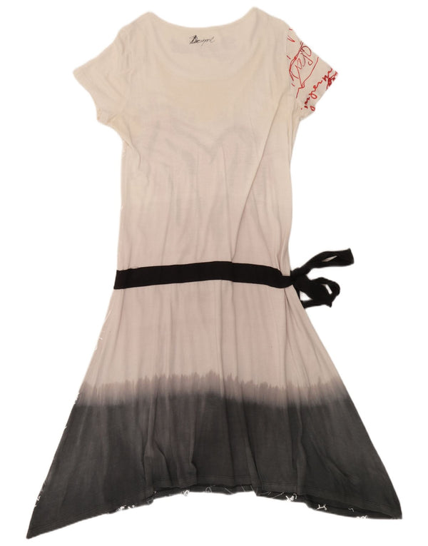 Desigual Damen Grafik-A-Linien-Kleid UK 18 XL Weißer Farbblock
