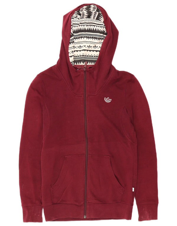 Adidas Womens Zip Hoodie Sweater UK 12 Medium Burgundy Cotton