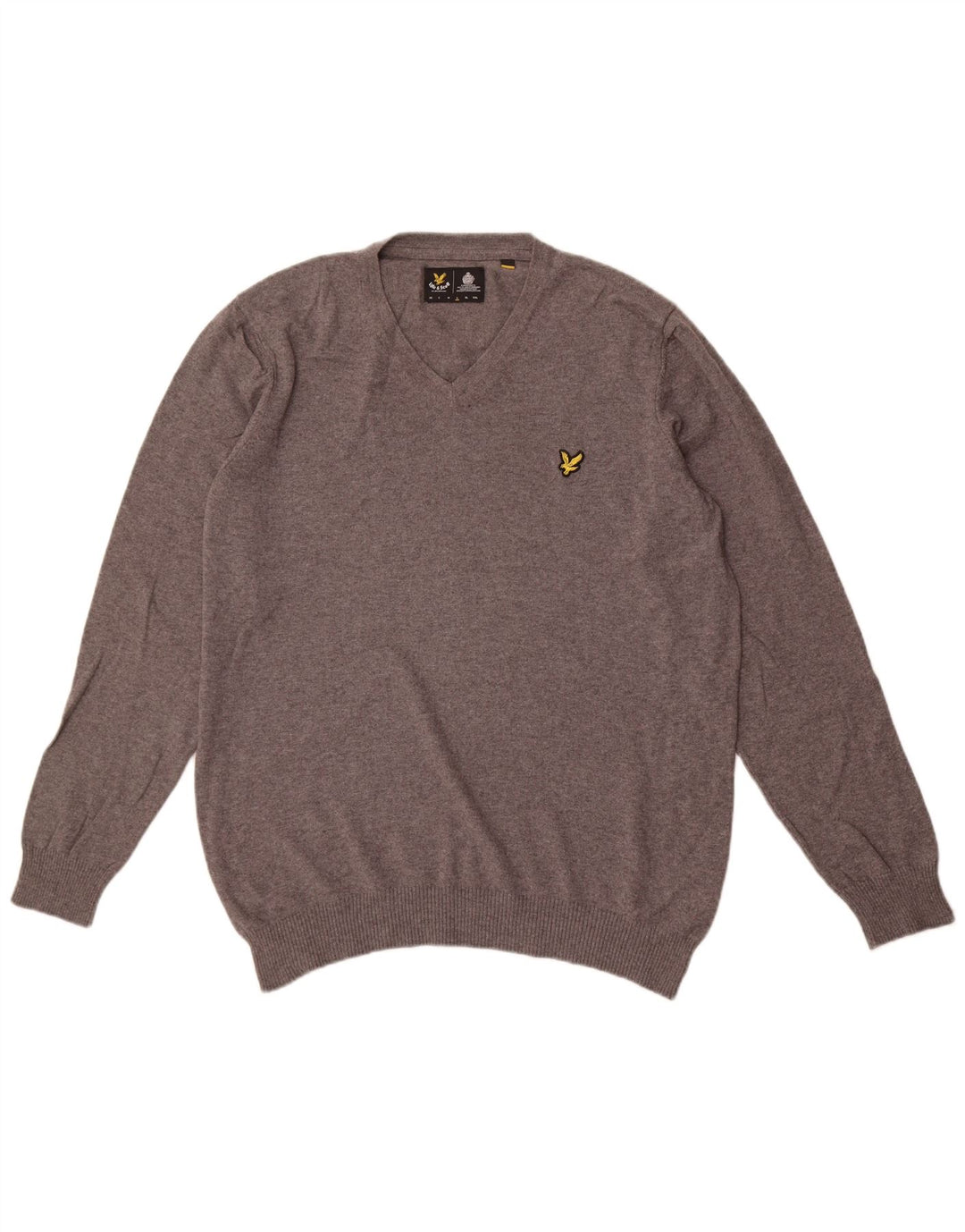 Lyle & Scott Herren-Pullover mit V-Ausschnitt, Größe L, aus grauer Baumwolle
