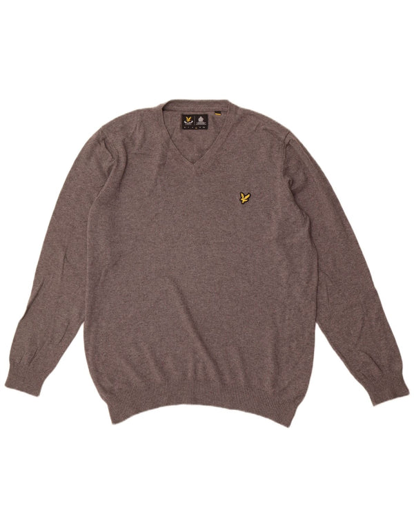 Lyle & Scott Herren-Pullover mit V-Ausschnitt, Größe L, aus grauer Baumwolle