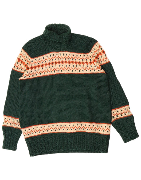 Vintage Damen Rollkragenpullover Pullover UK 14 Mittelgrün Fair Isle