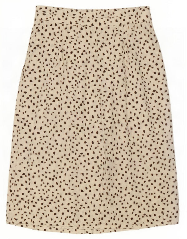 Marks & Spencer Damen Faltenrock UK 16 Large W34 Beige gefleckte Viskose