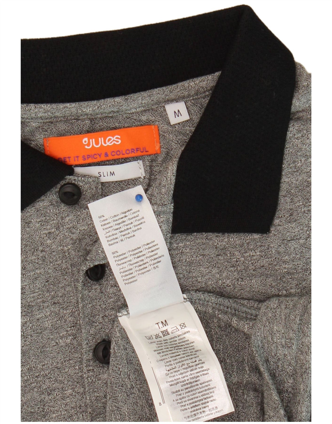 JULES Slim Fit Rugby-Poloshirt für Herren aus mittelgrauer Baumwolle
