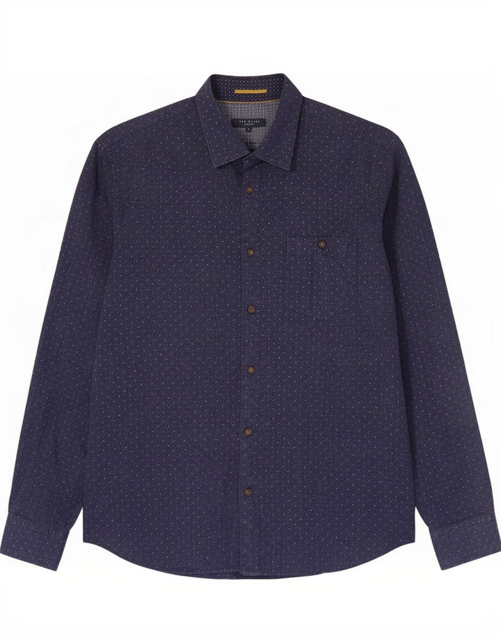 Ted Baker Herrenhemd, Größe 4, groß, marineblau gepunktete Baumwolle