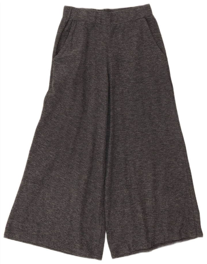 Zara Damen-Hose mit weitem Bein, kurz geschnitten, Größe S, W26, L24, Grau, Polyester
