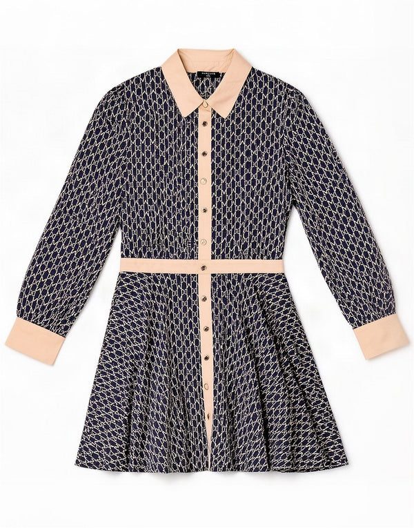 Guess By Marciano Damen-Kleid mit abstraktem Muster in A-Linie, US 6 Medium Navy Blu