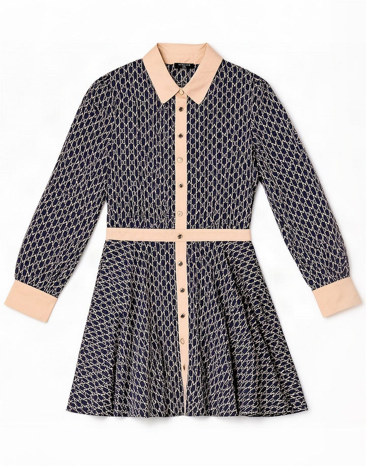 Guess By Marciano Damen-Kleid mit abstraktem Muster in A-Linie, US 6 Medium Navy Blu