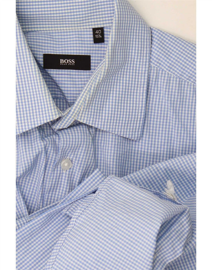 Hugo Boss Herrenhemd Größe 40 15 3/4 Mittelblauer Gingham