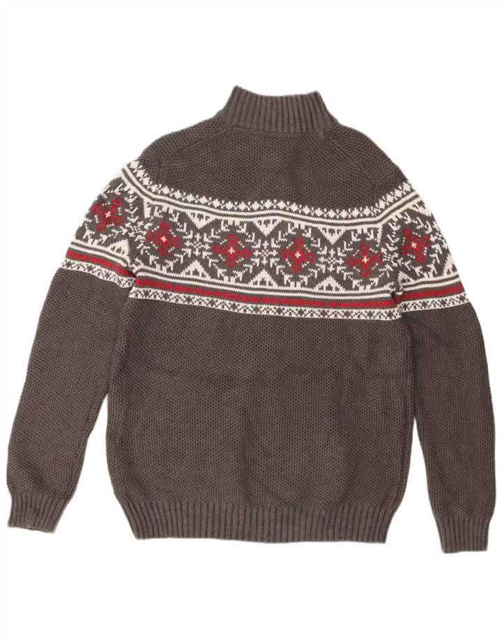Izod Herren-Pullover mit Reißverschluss am Hals, mittelgraue Fair-Isle-Baumwolle