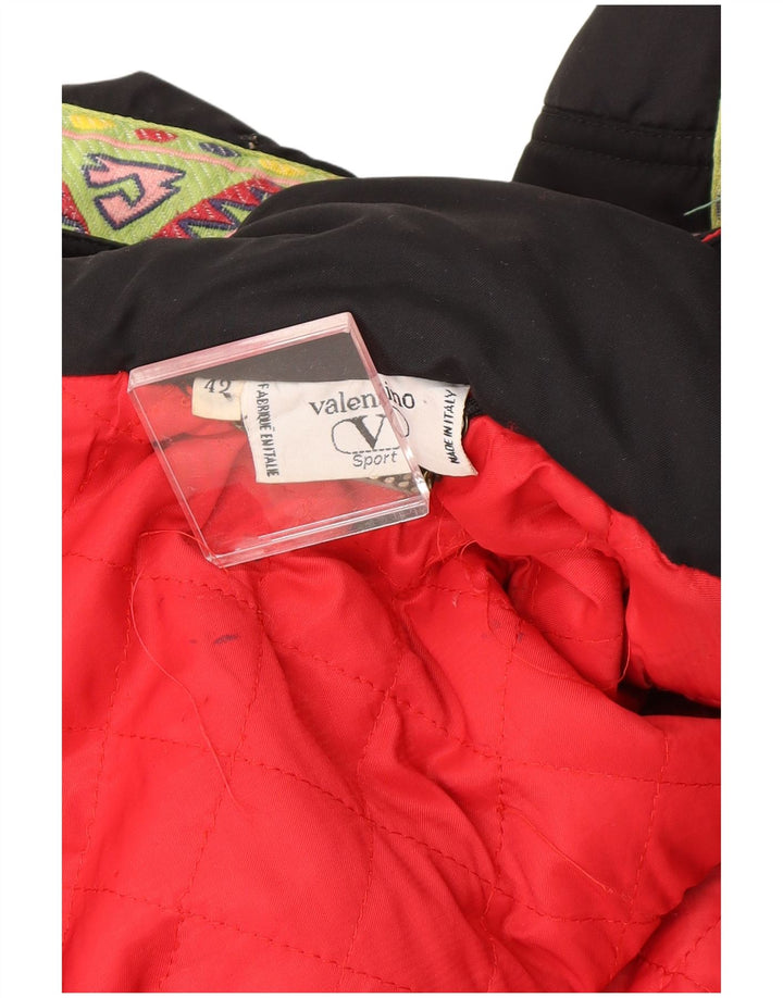 Valentino Herren-Windbreakerjacke mit Kapuze, US 42 XL, schwarzes geometrisches Polyester