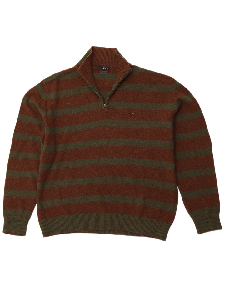 FILA Herren-Pullover mit Reißverschluss, XL, braun gestreift