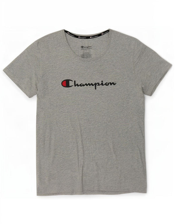 Champion Womens Graphic T-Shirt Top UK 16 Large Grey Cotton