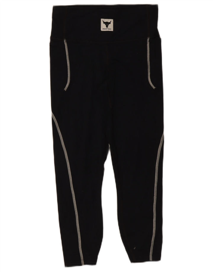 Under Armour Womens Project Rock Capri Leggings UK 8 Small Schwarzes Nylon
