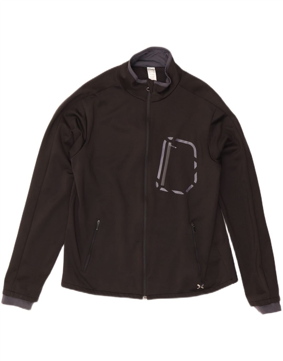 Vintage Herren-Trainingsanzug-Top-Jacke, großes schwarzes Polyester