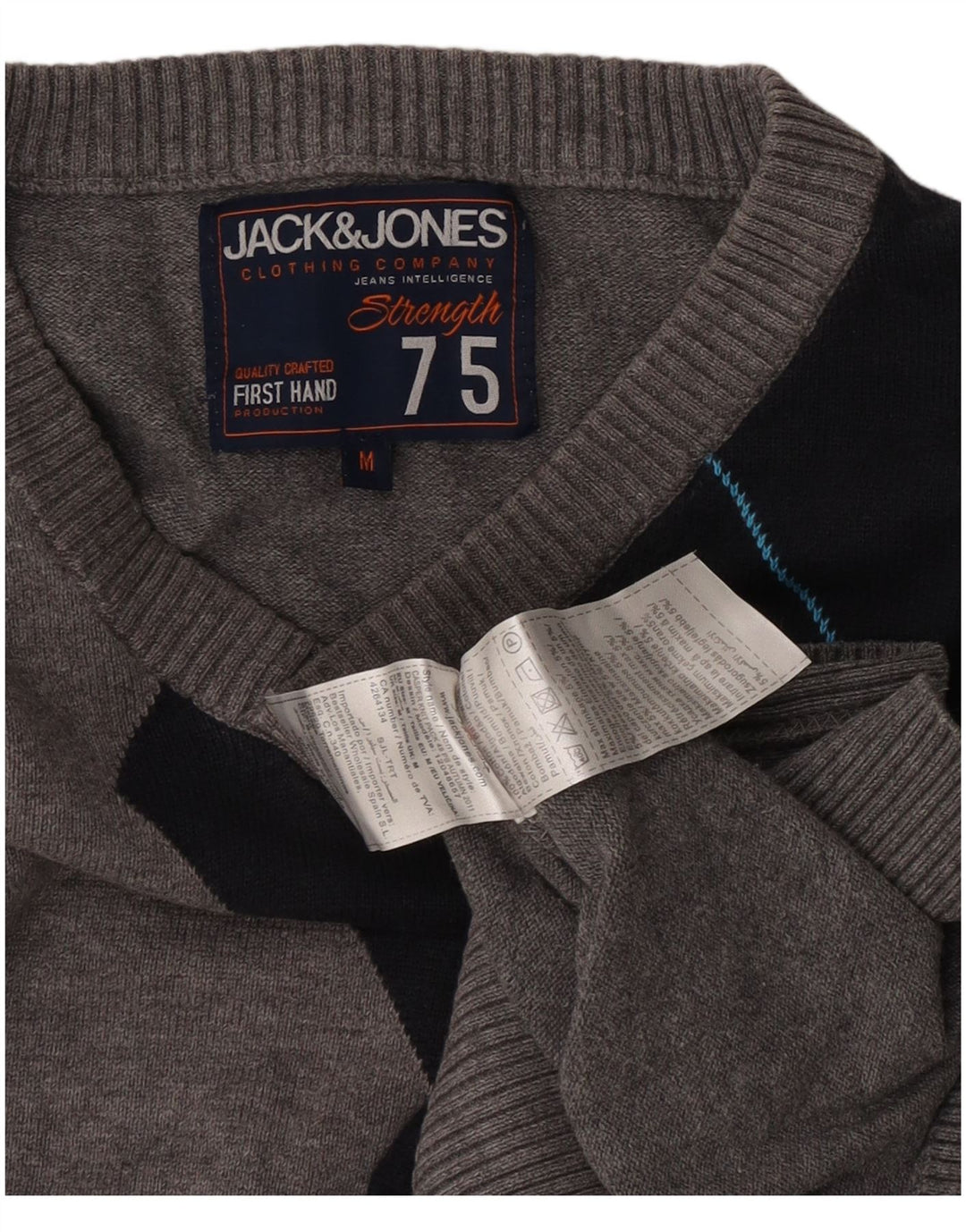 Jack & Jones Herren-Pullover mit V-Ausschnitt aus mittelgrauer Colourblock-Baumwolle
