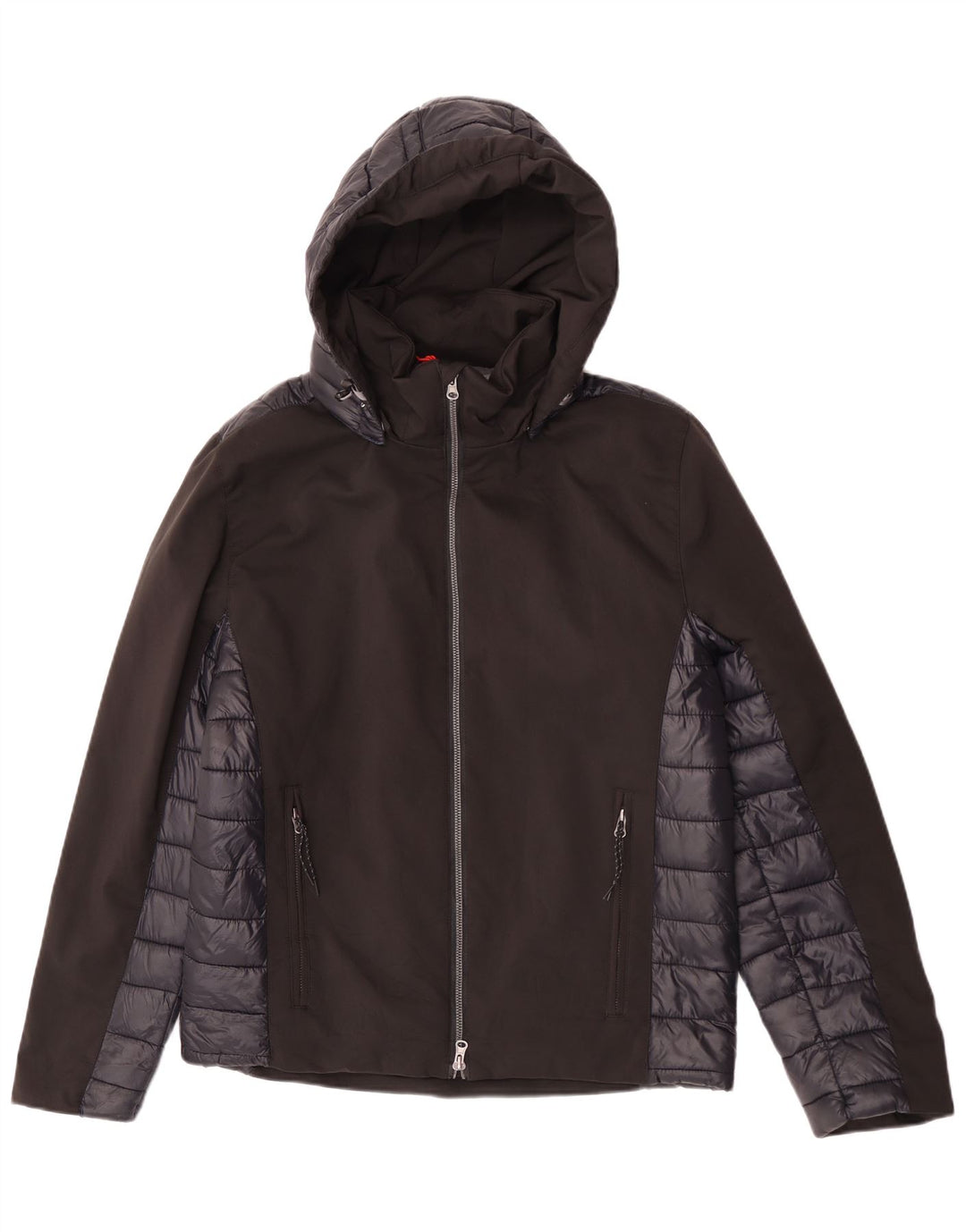 Brugi wattierte Herrenjacke mit Kapuze, UK 40, Größe L, Schwarz, Colourblock-Polyester