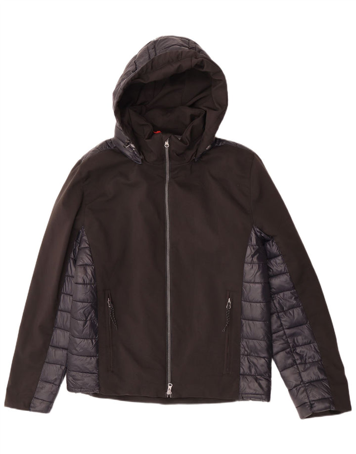 Brugi wattierte Herrenjacke mit Kapuze, UK 40, Größe L, Schwarz, Colourblock-Polyester
